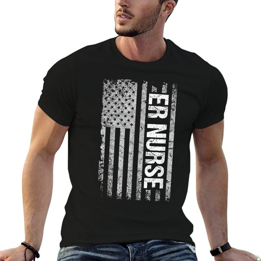 Patriotic Healthcare Workers And Gifts Classic Distressed Flag for Emergency Room ER Nurses Unisex-Adults Black Small T-Shirt