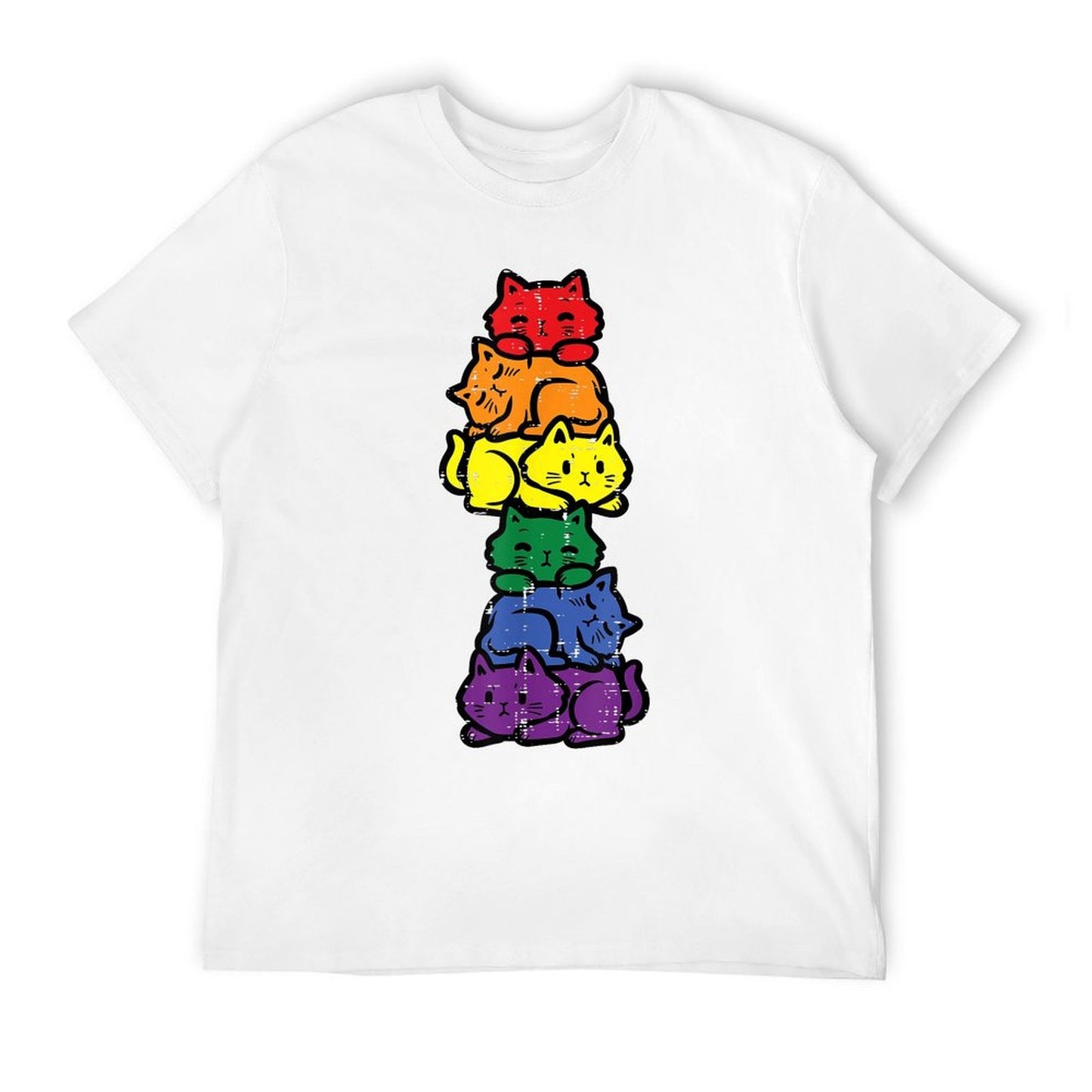 Gay Pride Cat Stack Rainbow Lgbt Anime Men Women Kids Stretchy T-Shirt