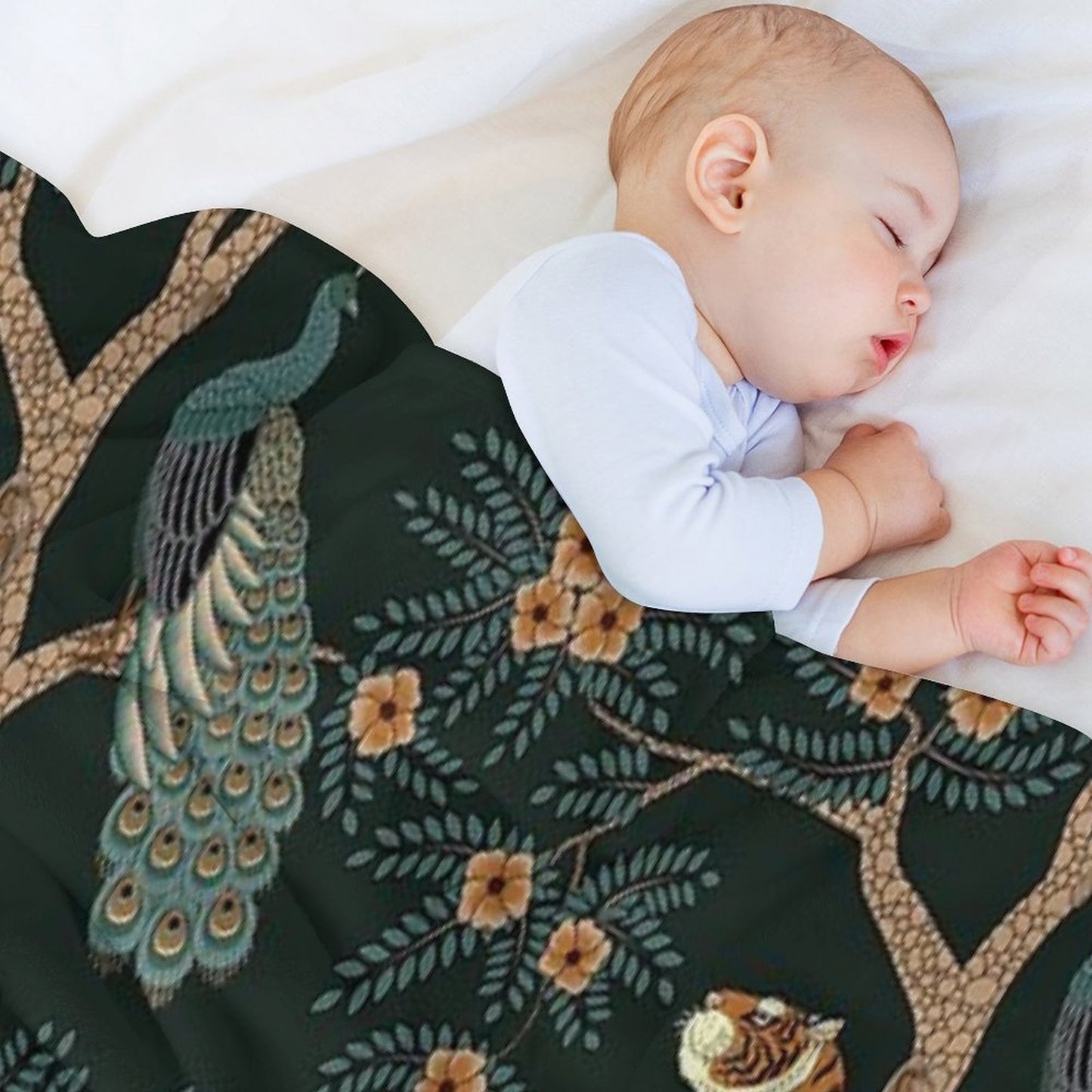 Vintage Tiger And Peacock in The Jungle Throw Blanket