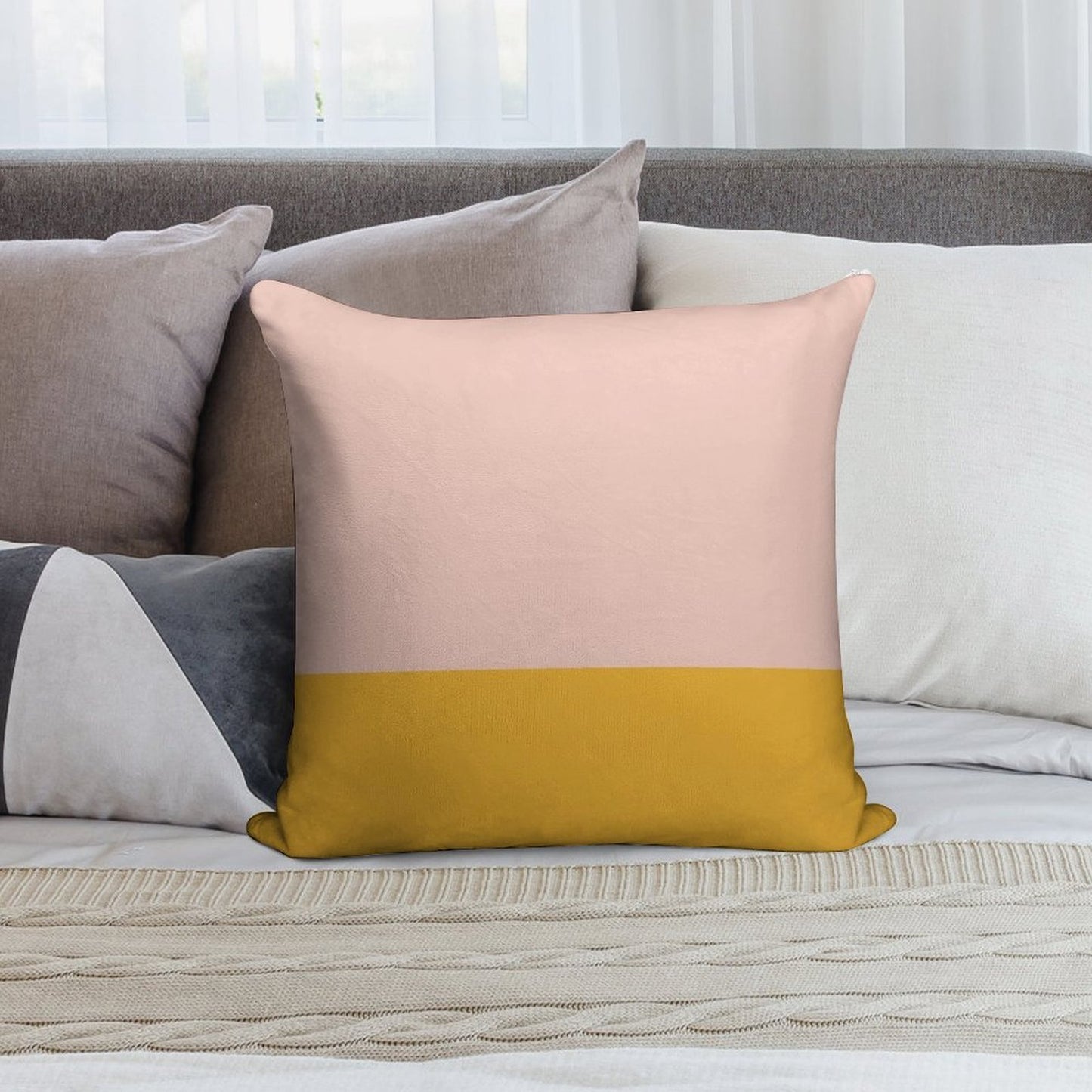 Blush Pink And Mustard Yellow Minimalist Color Block Soft Washable Throw Pillow