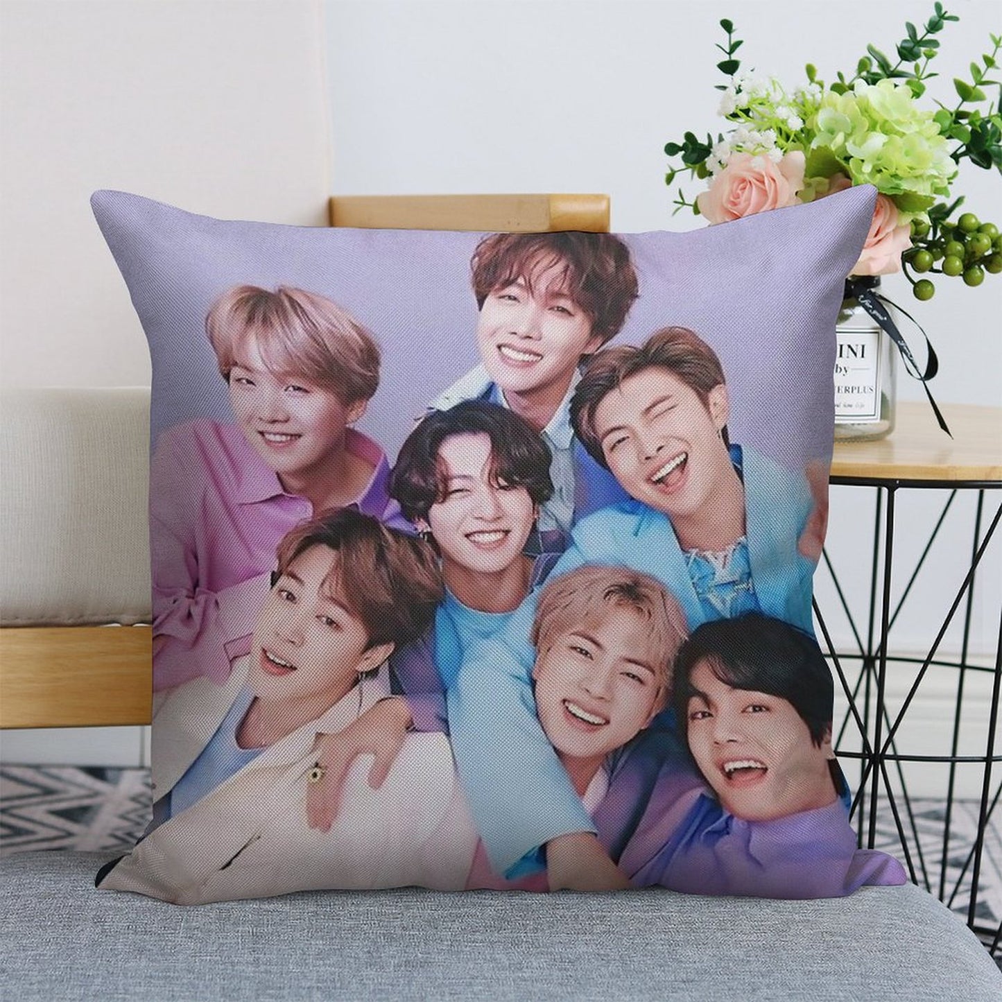 Vintage BTS Linen Throw Pillow Cover