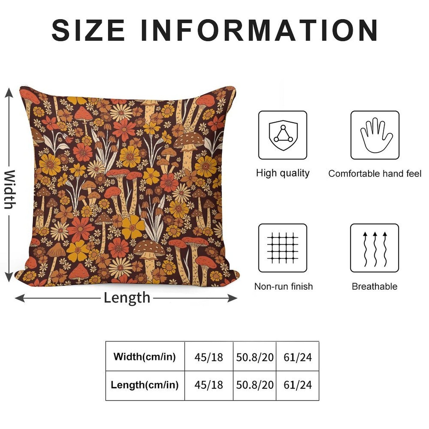 Retro 1970s Brown & Orange Mushrooms & Flowers Soft Anti-Pilling Throw Pillow