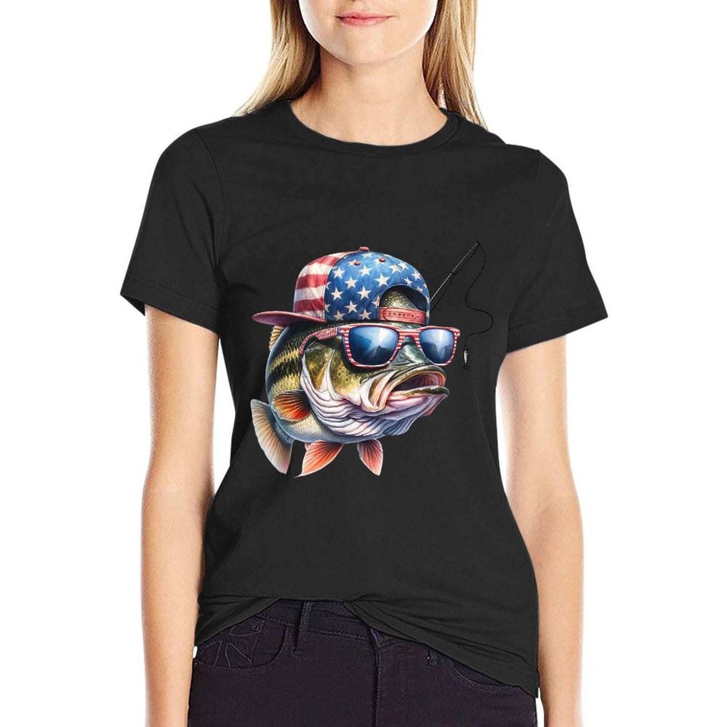 Funny Fishing & Fisherman Gift American Flag T-Shirt