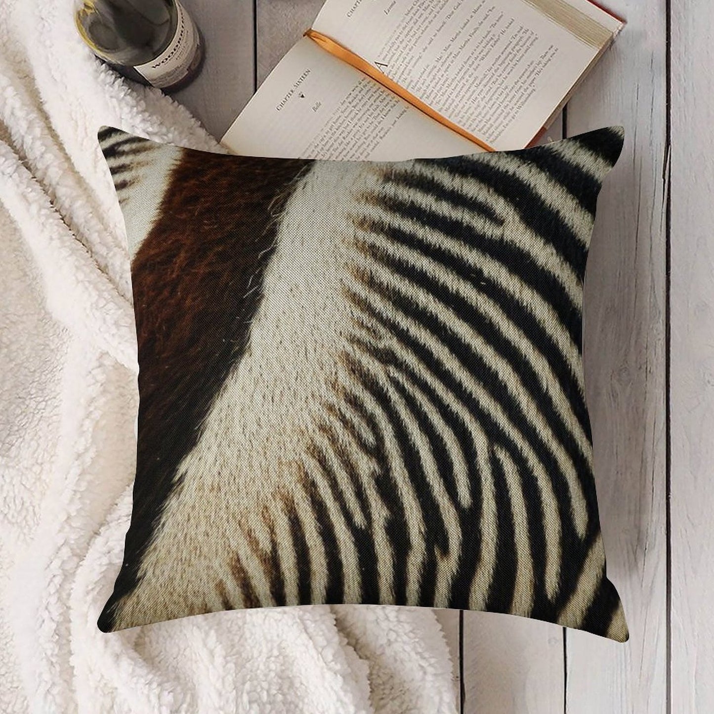 Zebra Caboose Linen Throw Pillow Cover