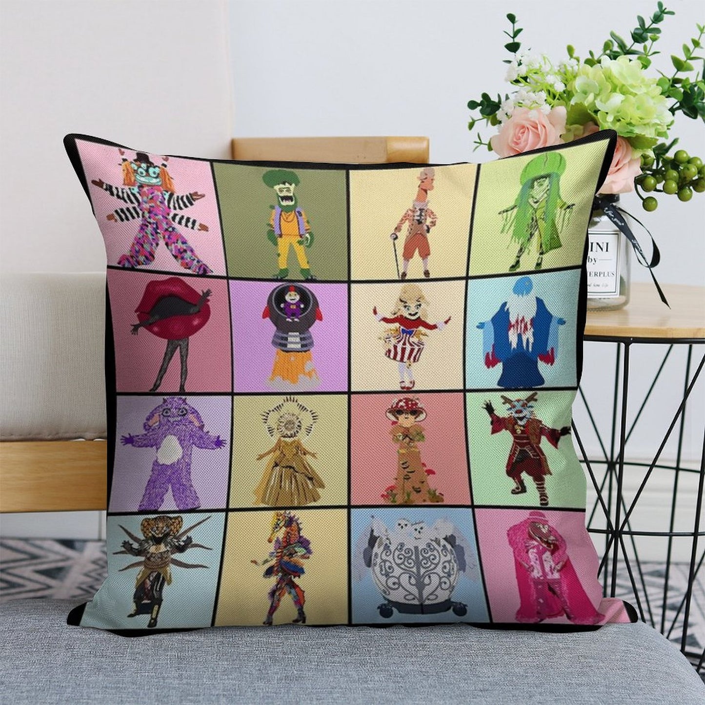 Masked Singer Season 4 - Hand Drawn Linen Throw Pillow Cover