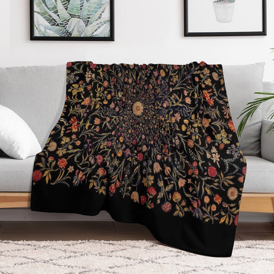 Medieval Flowers on Black Throw Blanket