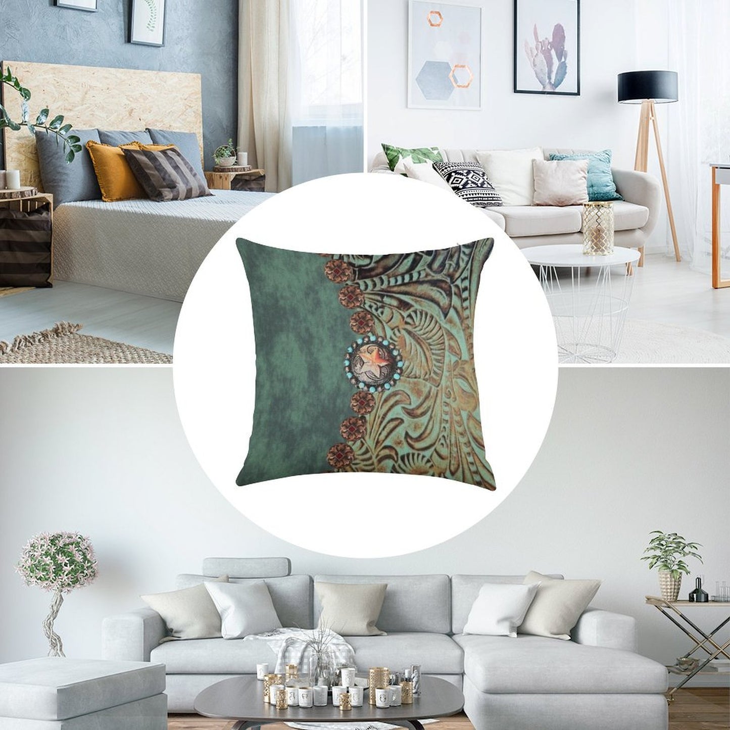 Rustic Cowboy Cowgirl Western Country Green Teal Linen Throw Pillow Cover