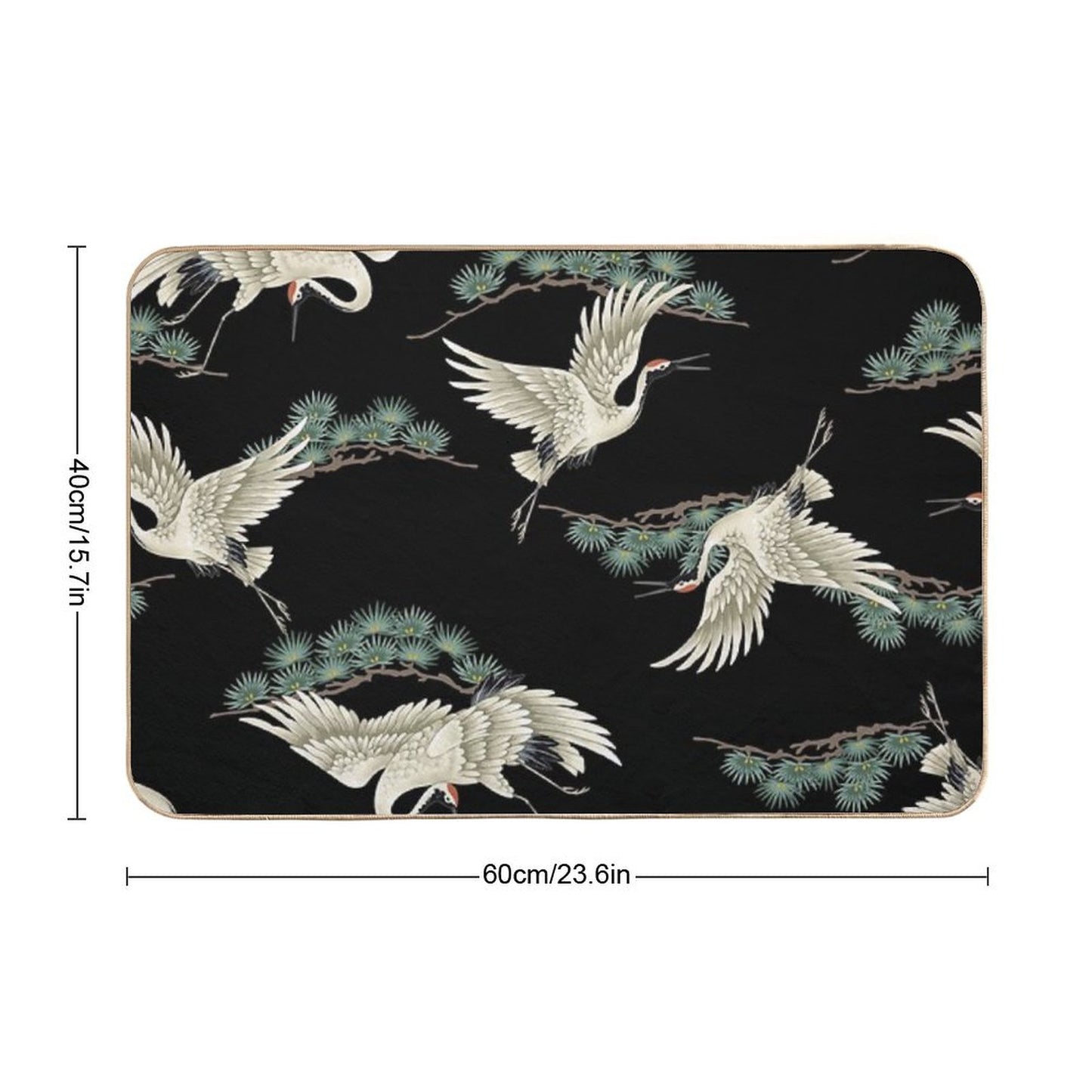 Japanese Cranes in Embroidered Style Bath Mat