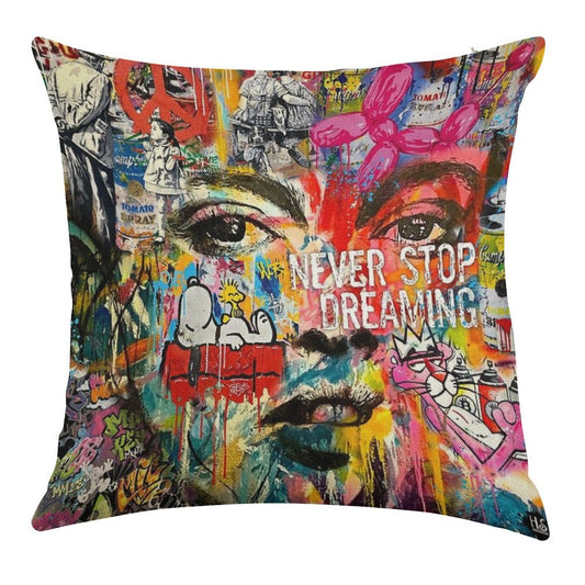 Banksy Inspired Pop Art Linen Throw Pillow Cover