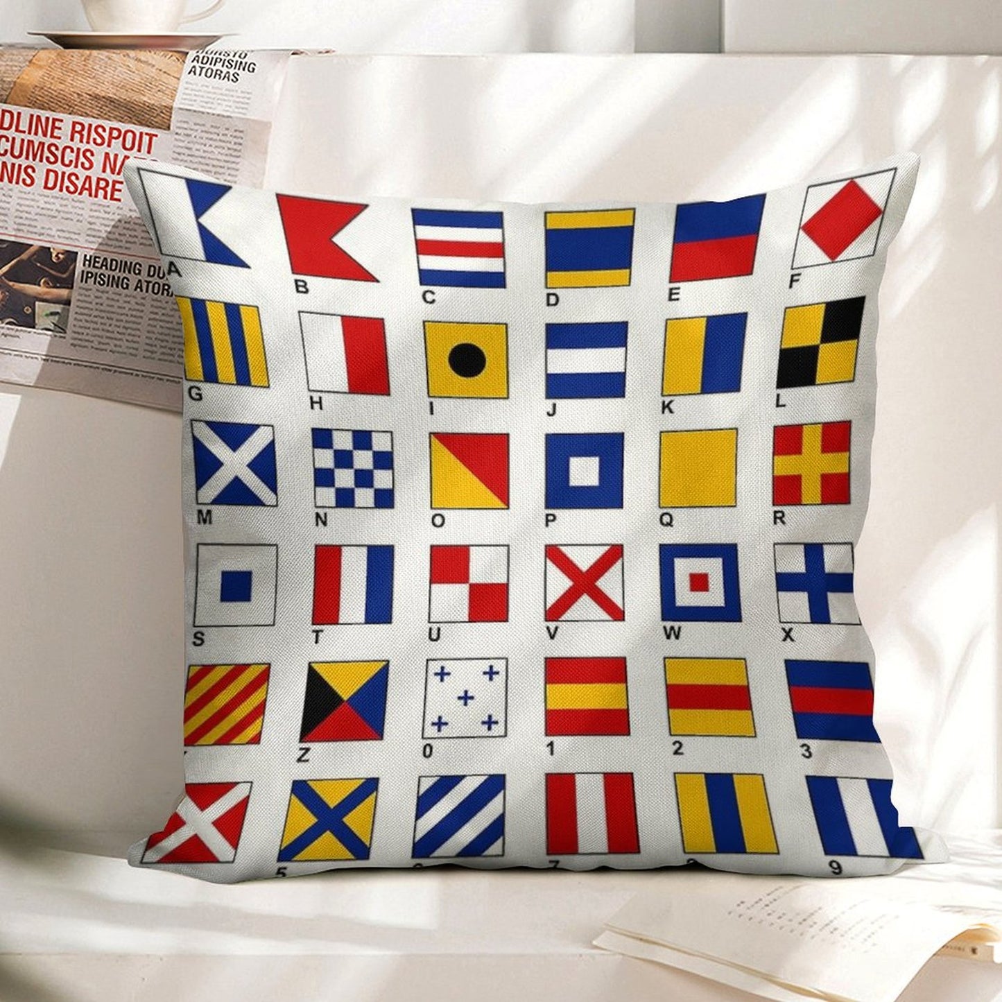 Nautical Flags Linen Throw Pillow Cover