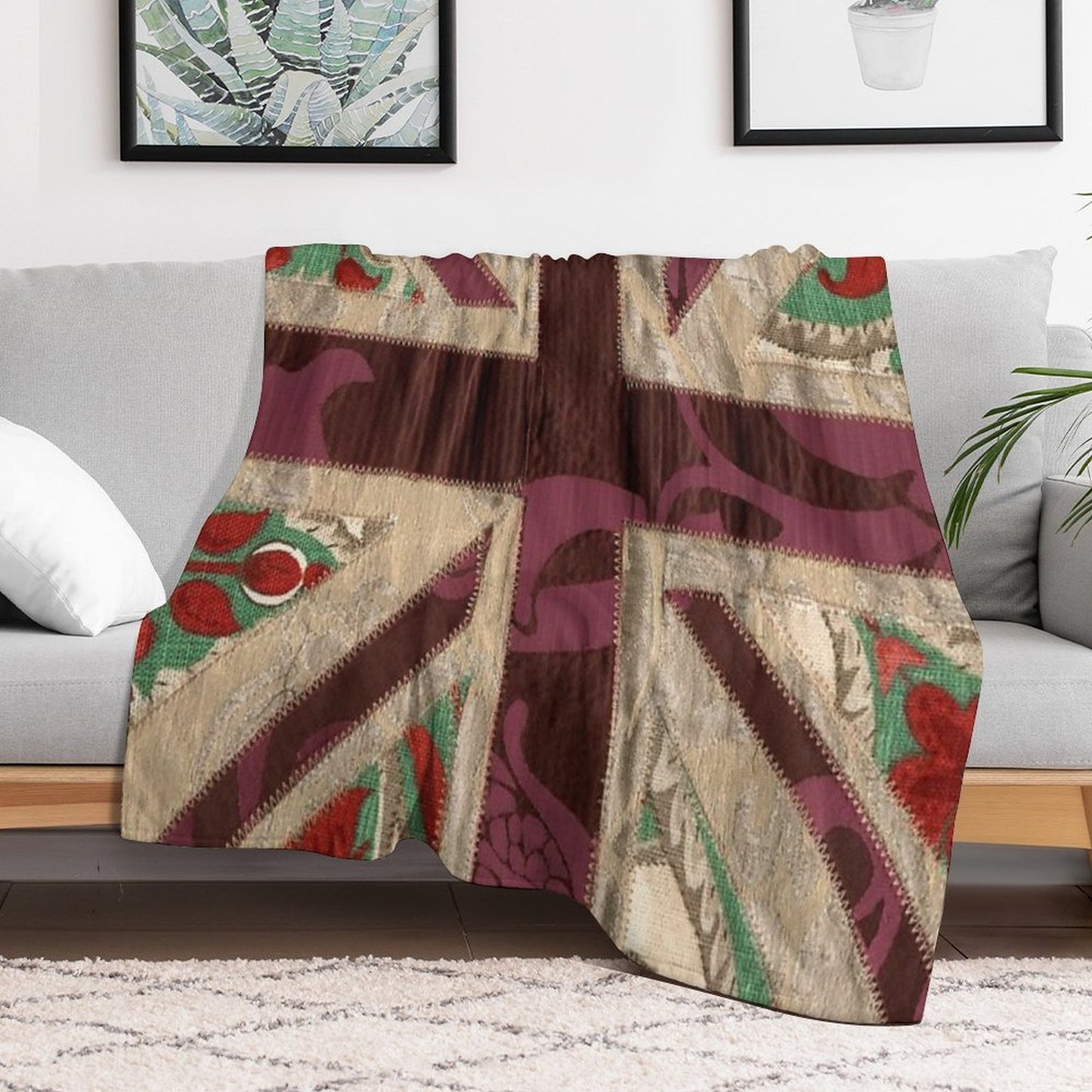 Stitched Fabric Union Jack British Flag Throw Blanket