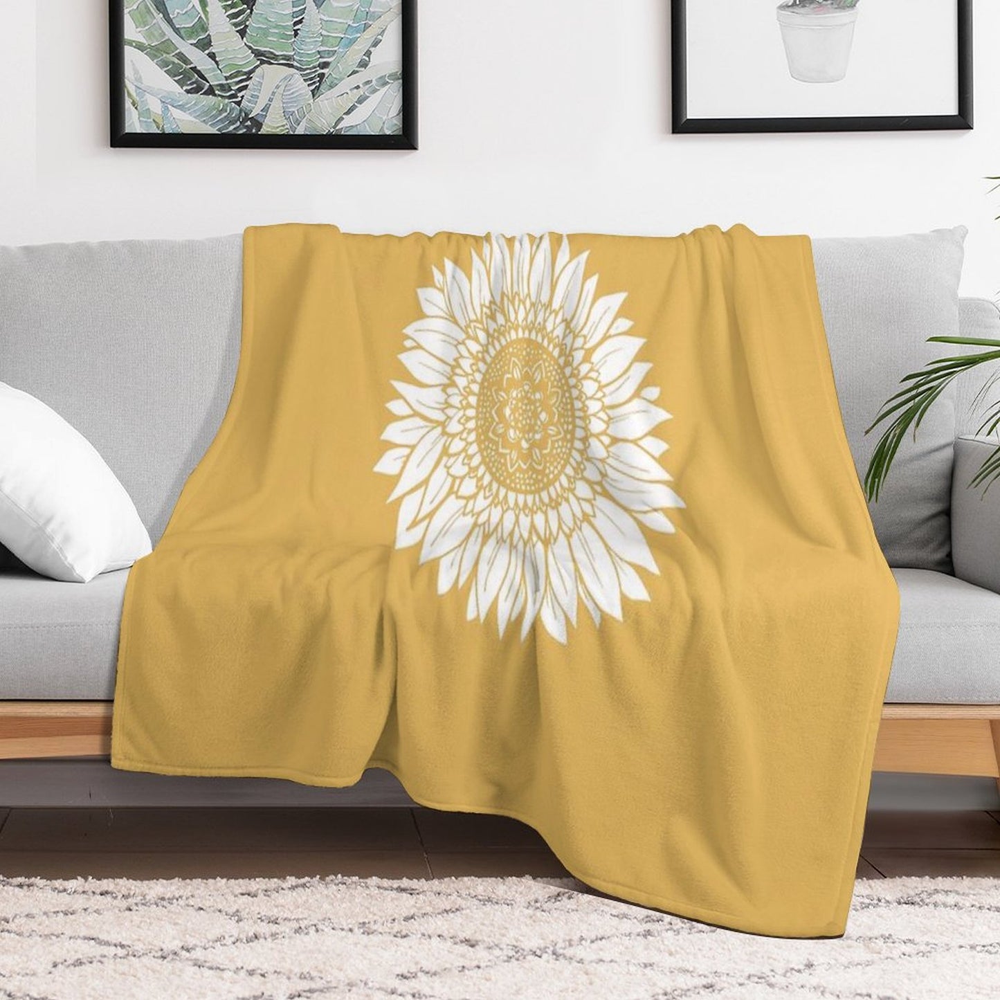 Yellow Flower Drawing Tapestry Throw Blanket