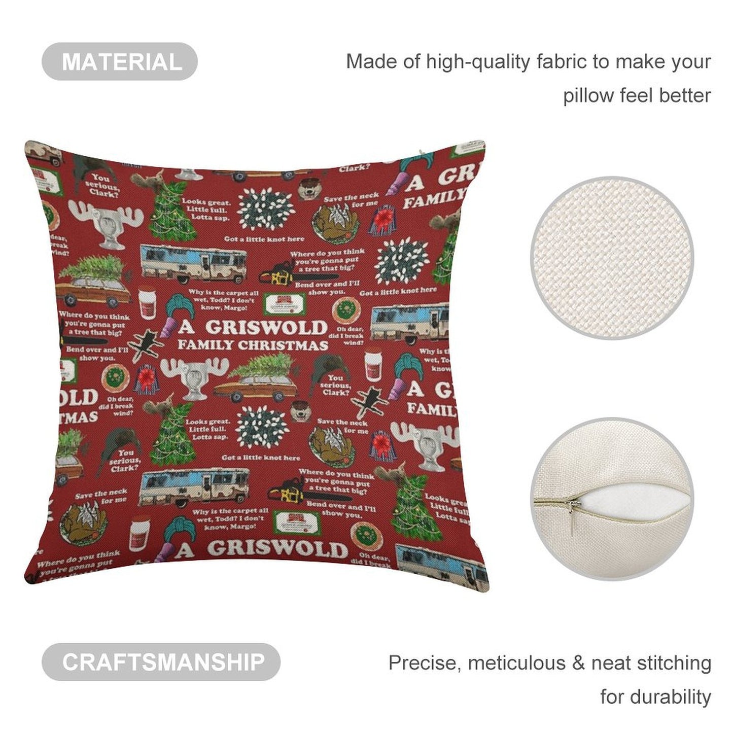 Christmas Vacation Collage Linen Throw Pillow Cover