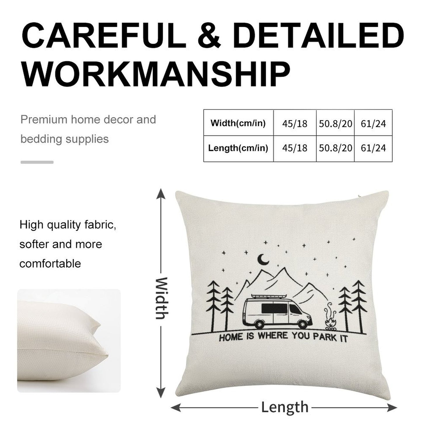 Home Is Where You Park It Vanlife Campervan Camping Outdoors RV Linen Throw Pillow Cover