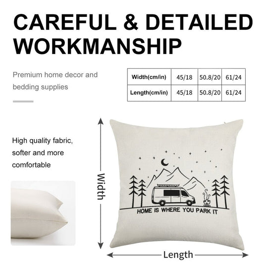 Home Is Where You Park It  Vanlife  Campervan  Camping  Outdoors  RV Linen Throw Pillow Cover