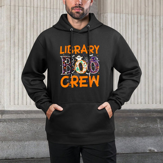 Library Boo Crew Book Lovers Funny Halloween Library Ghost Cotton-Polyester Blend Hoodie