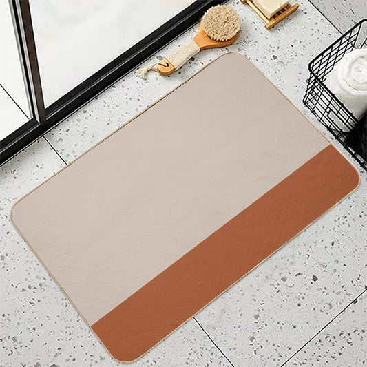 Minimalist Color Block Cuffed Solid in Putty And Clay Rust Terracotta Bath Mat