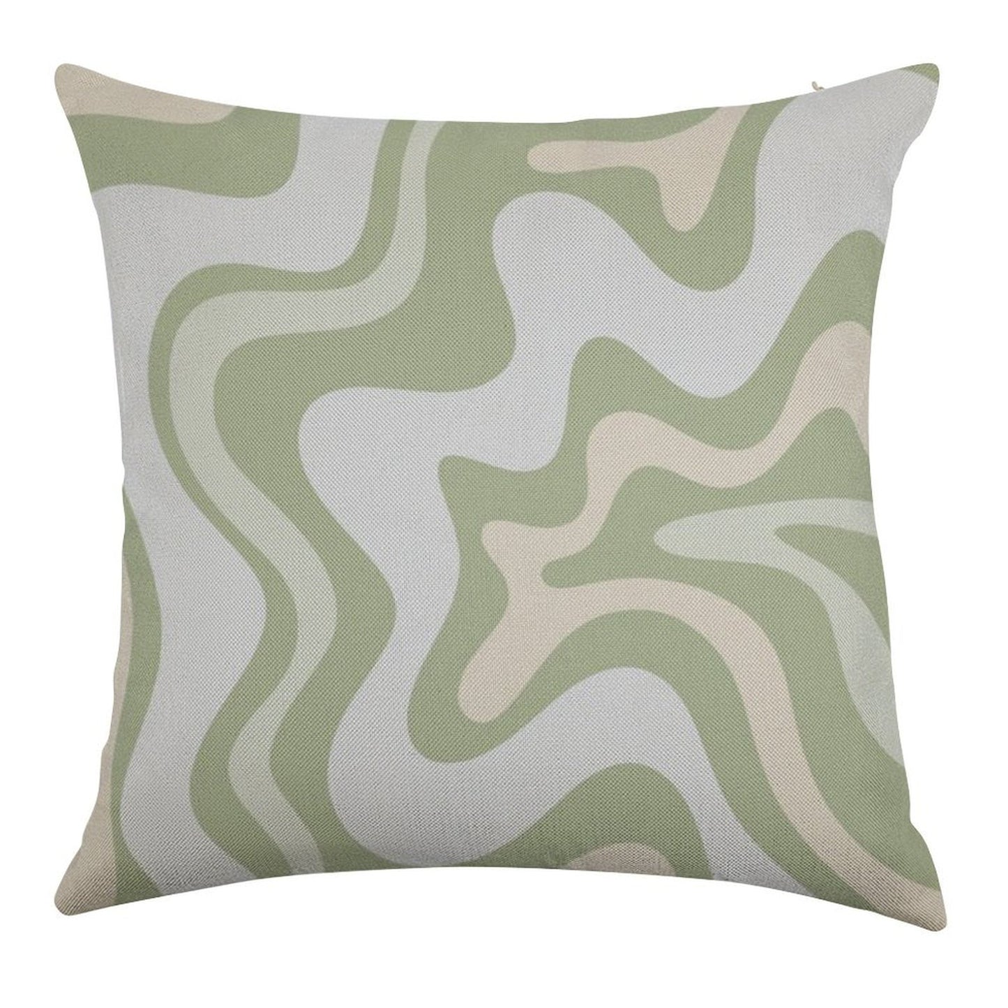Liquid Swirl Contemporary Abstract in Light Sage Green Grey Almond Linen Throw Pillow Cover