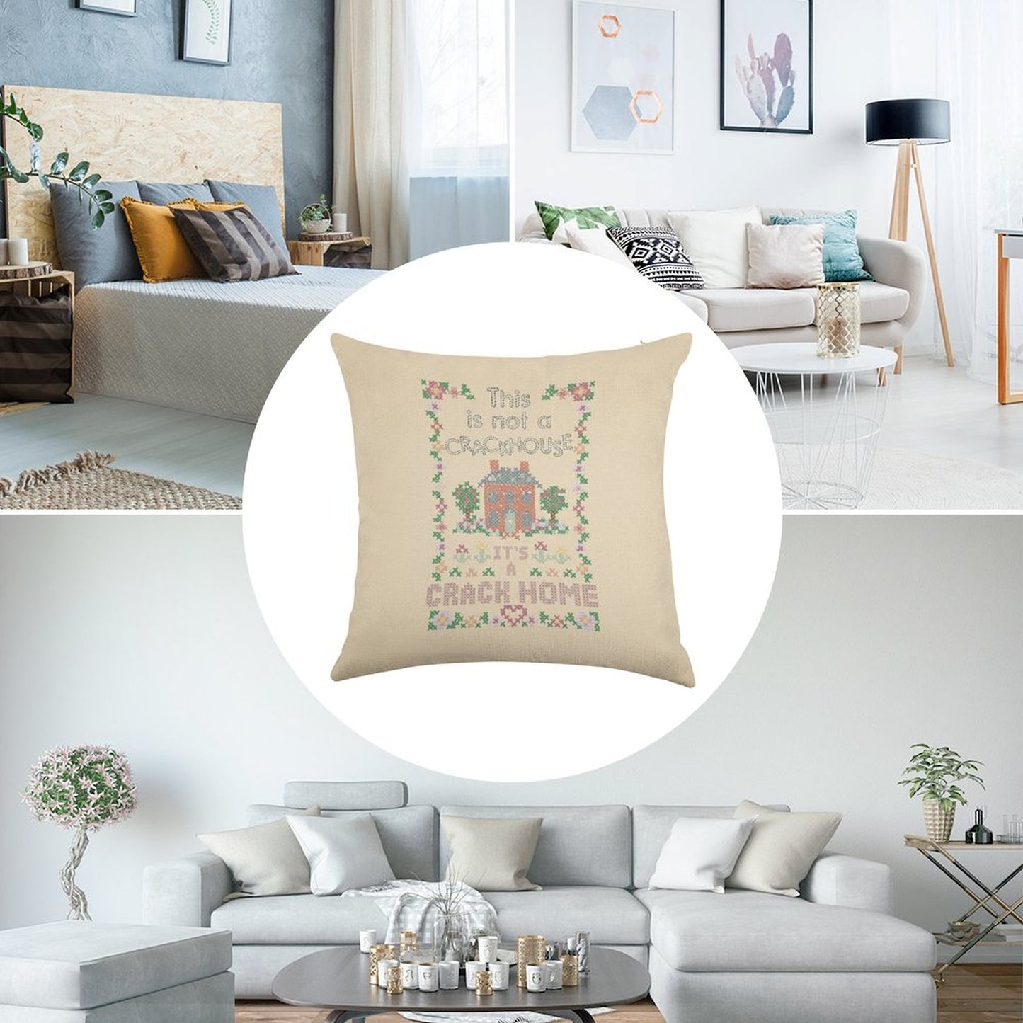A Crack Home - Cross Stitch Embroidery Linen Throw Pillow Cover