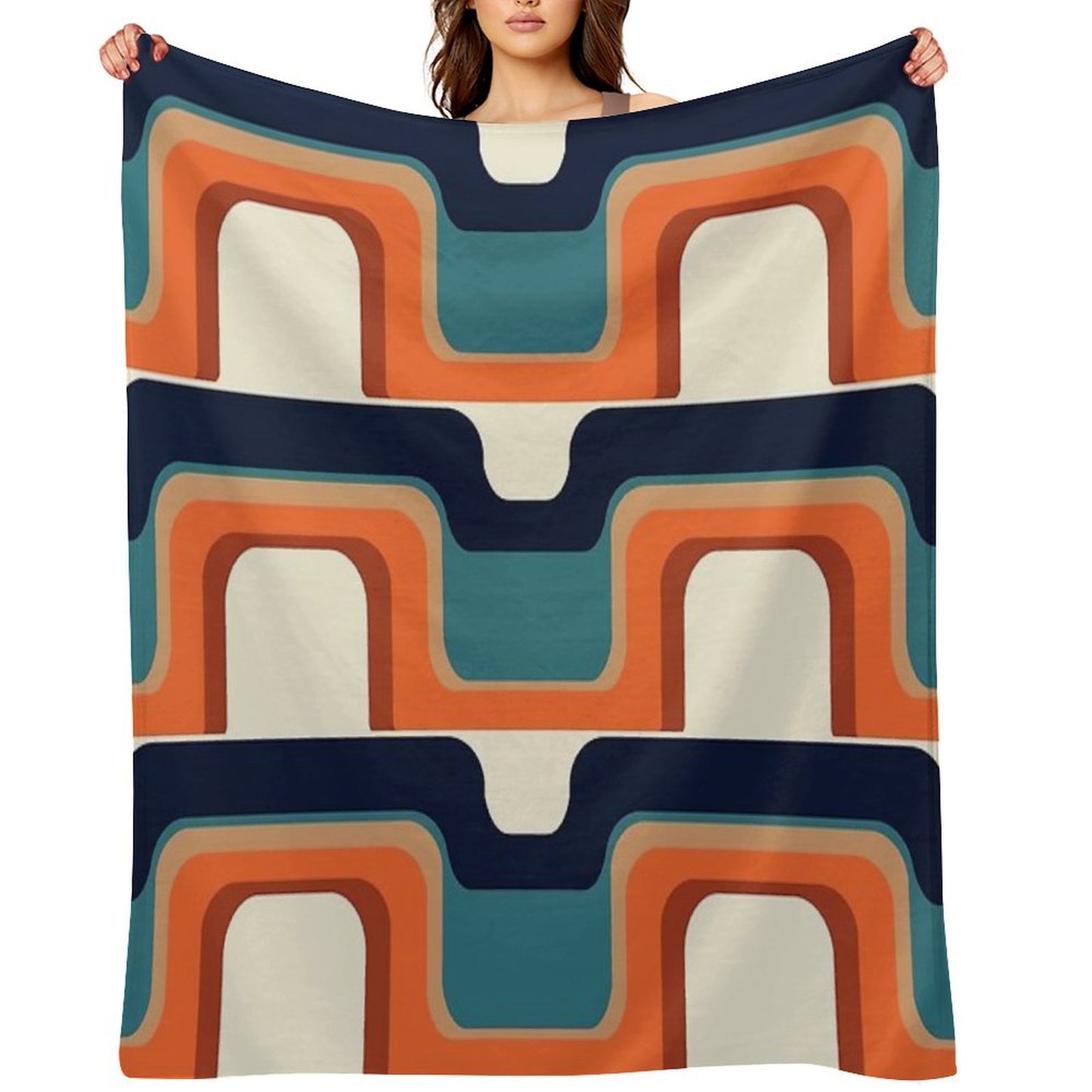 Mid-Century Modern Meets 1970s Orange & Blue Throw Blanket