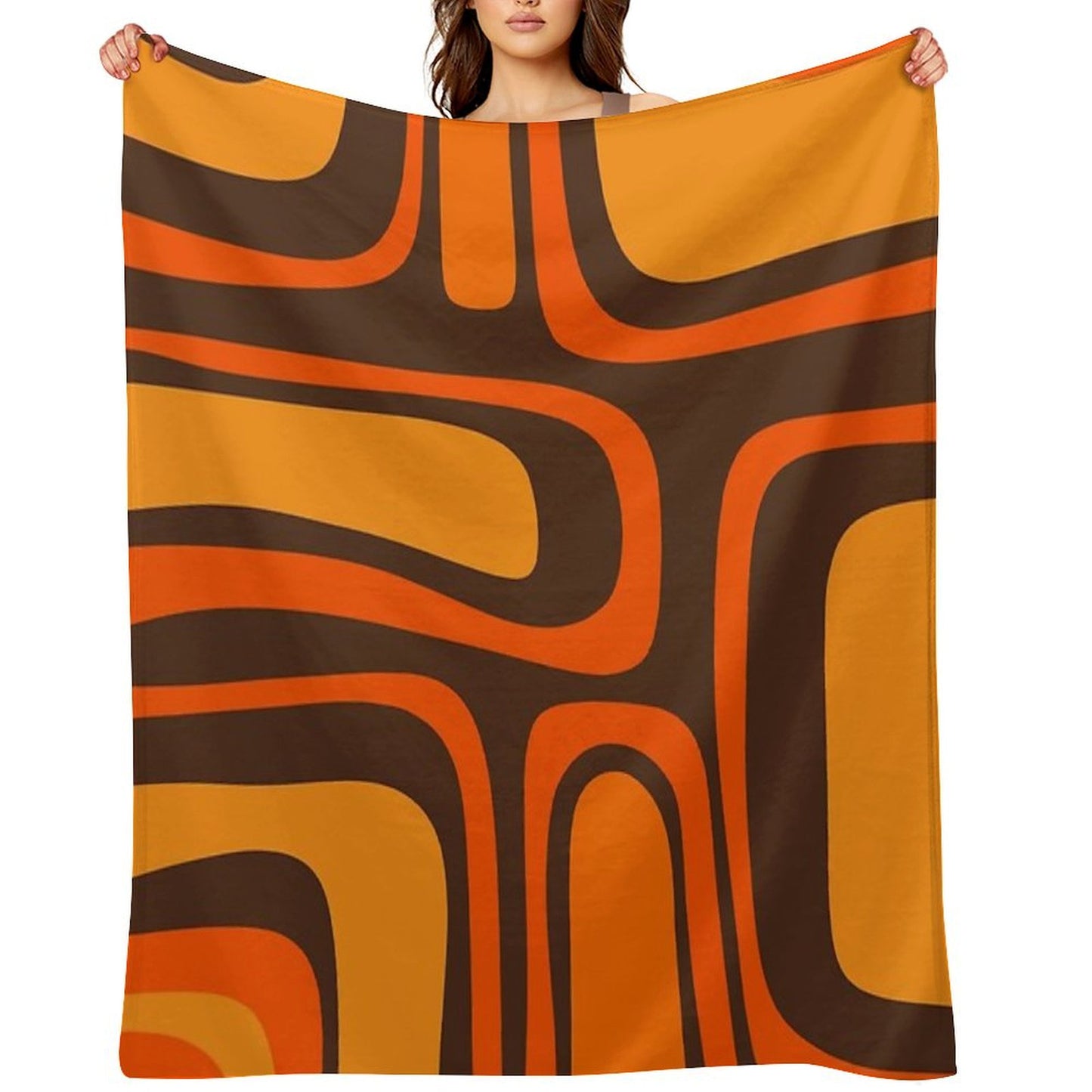 Palm Springs Retro Mid-Century Modern Abstract Pattern in 70s Brown And Orange Throw Blanket