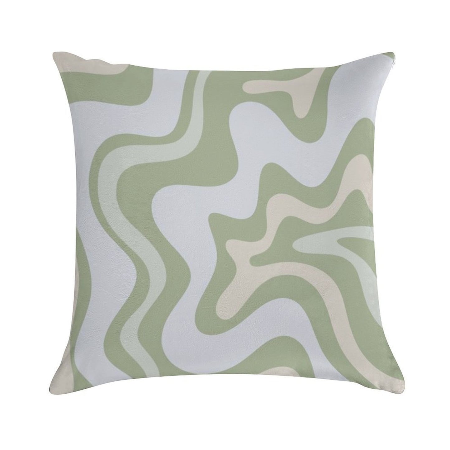 Liquid Swirl Contemporary Abstract in Light Sage Green Grey Almond Soft Short Plush Fabric Throw Pillow