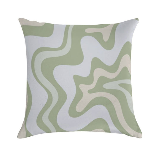 Liquid Swirl Contemporary Abstract in Light Sage Green Grey Almond Soft Short Plush Fabric Throw Pillow