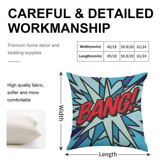 BANG Comic Book Pop Art Modern Fun Graphic Linen Throw Pillow Cover