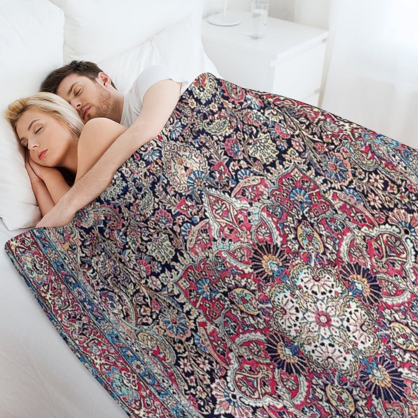 Kashan Central Persian Rug Print Throw Blanket