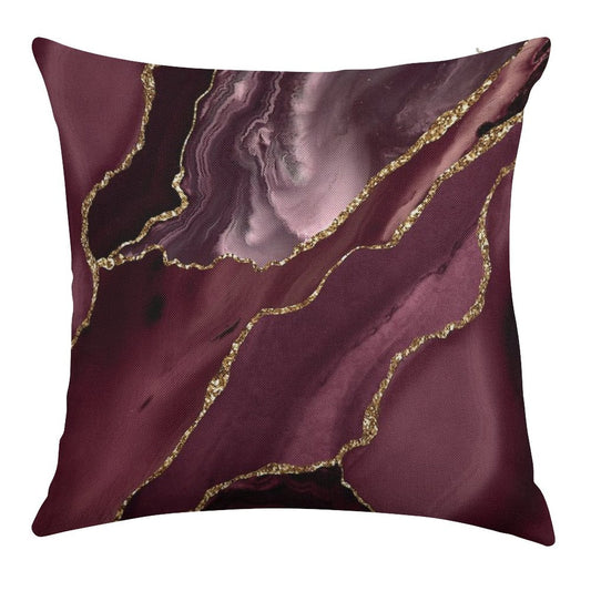 Burgundy Maroon Geode Agate Linen Throw Pillow Cover