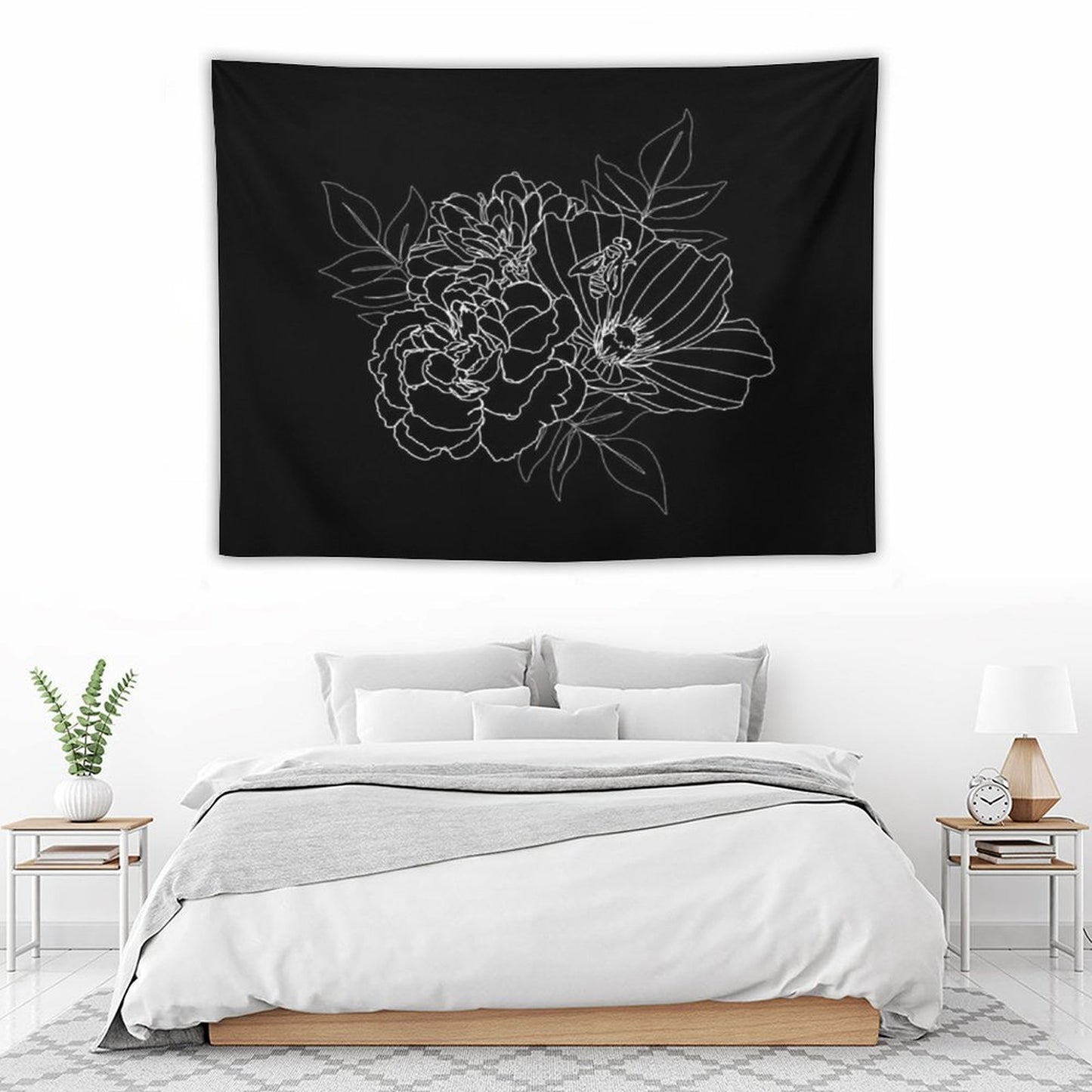 Black Floral Arrangment Tapestry