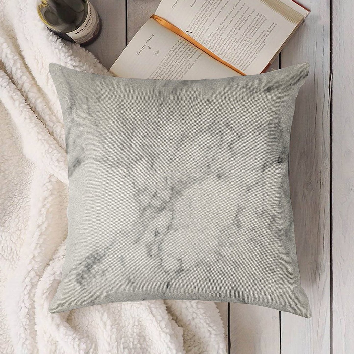 White Marble Print Linen Throw Pillow Cover