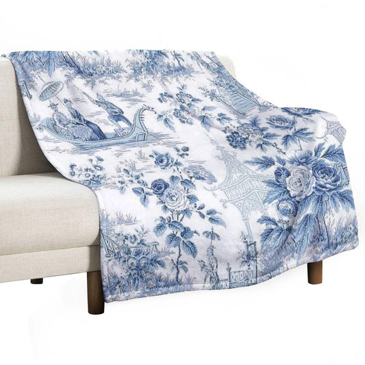 Powder Blue Chinoiserie Toile Throw Blanket