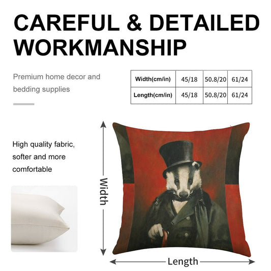 Victorian Mr Badger Linen Throw Pillow Cover