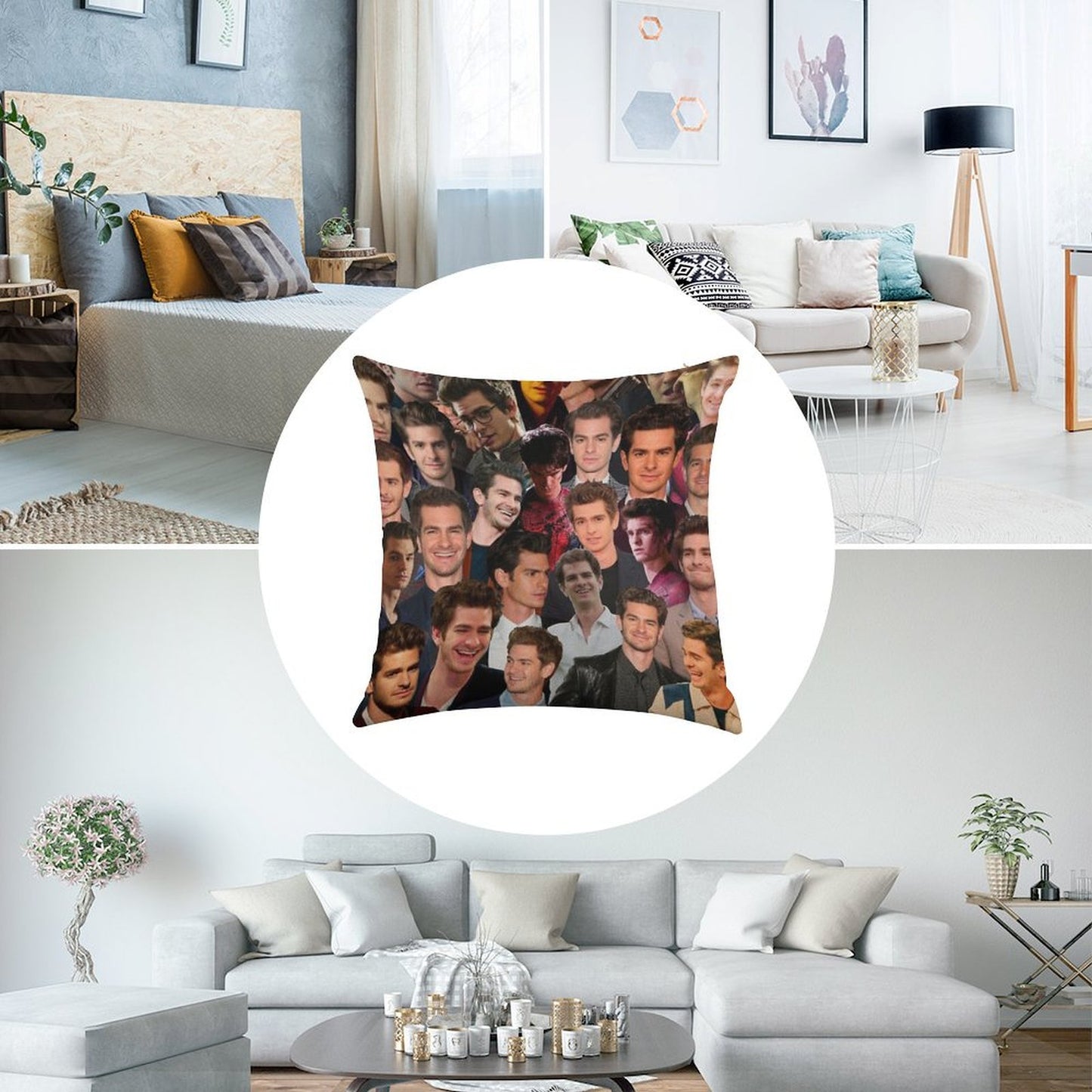 Andrew Garfield Photo Collage Linen Throw Pillow Cover