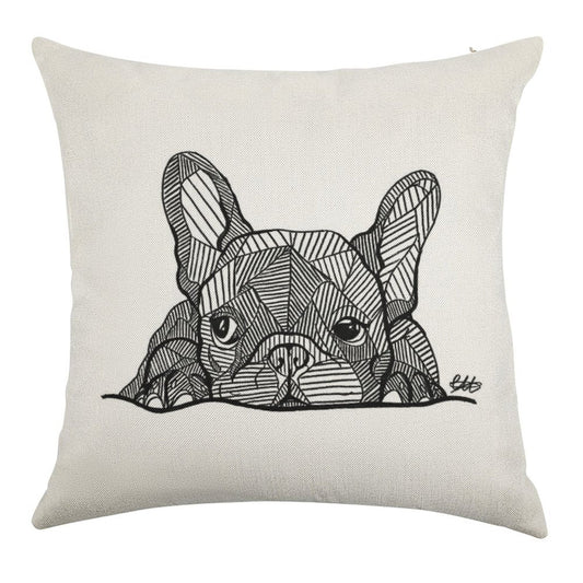 French Bulldog Puppy Linen Throw Pillow Cover