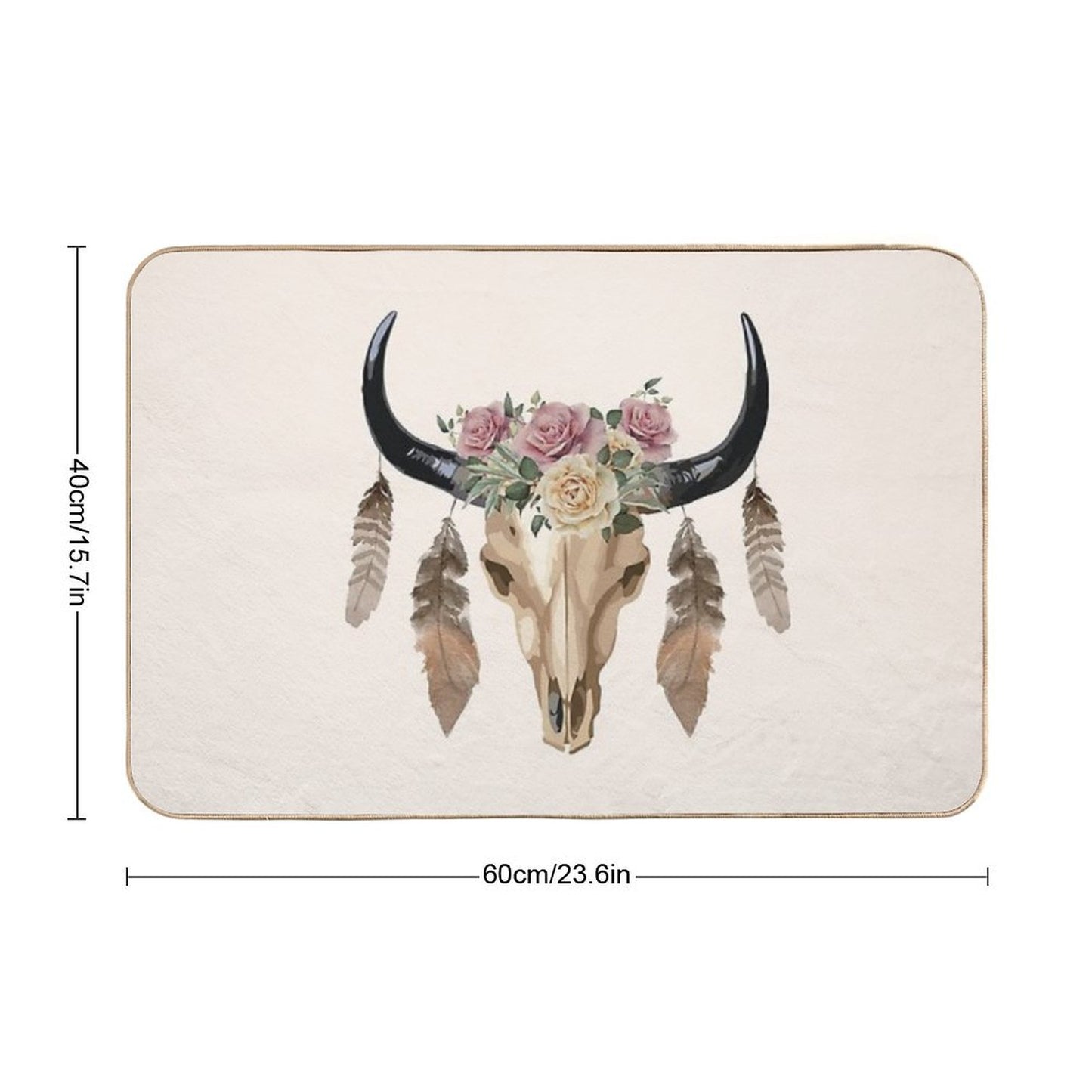 Cow Skull And Crown Leaves And Butterflies Bath Mat