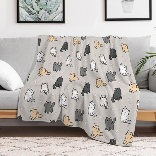 Kittens And Fish Pattern Throw Blanket