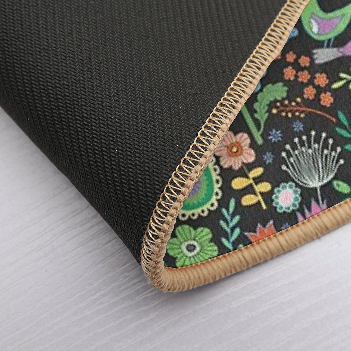 Birds And Blooms - Pastels on Black - Pretty Floral Bird Pattern by Cecca Designs Rapid-Drying Bath Mat
