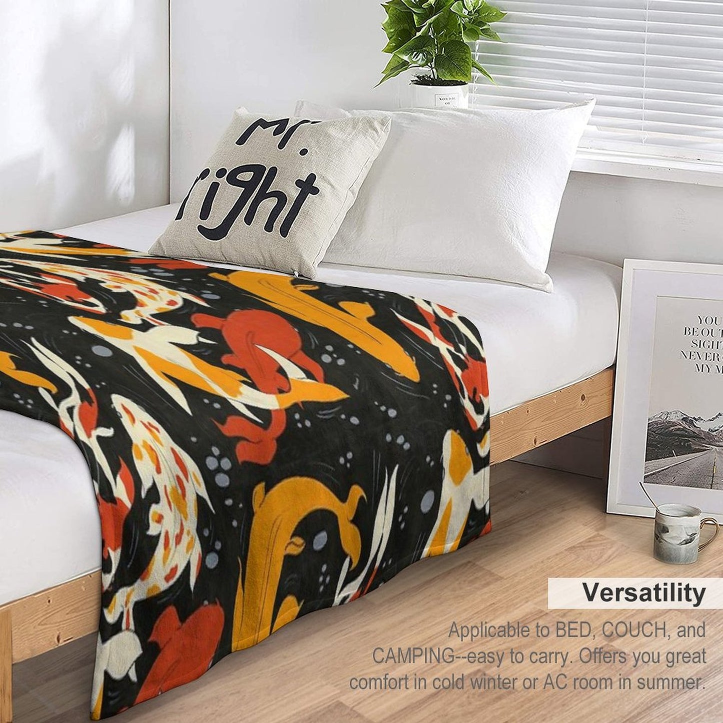 Koi in Black Water Throw Blanket