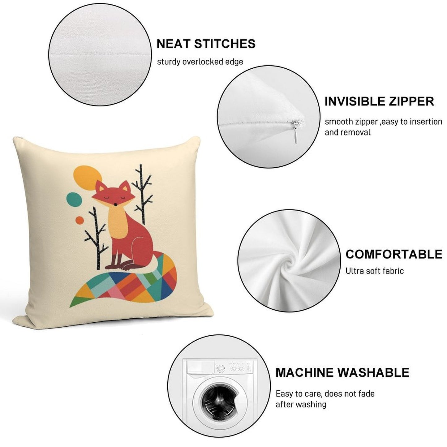 Rainbow Fox Soft Multiple Sizes Throw Pillow