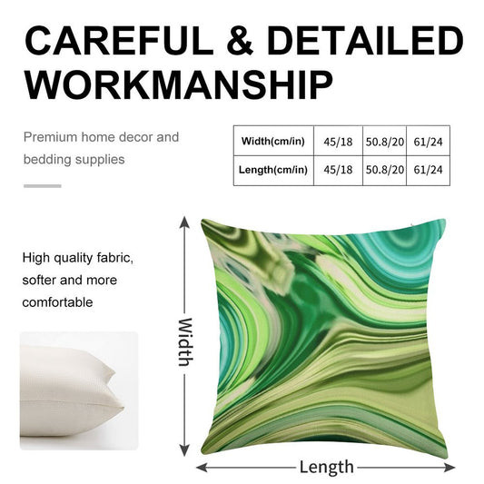 1980s Modern Abstract Turquoise Lime Green Marble Swirls Linen Throw Pillow Cover