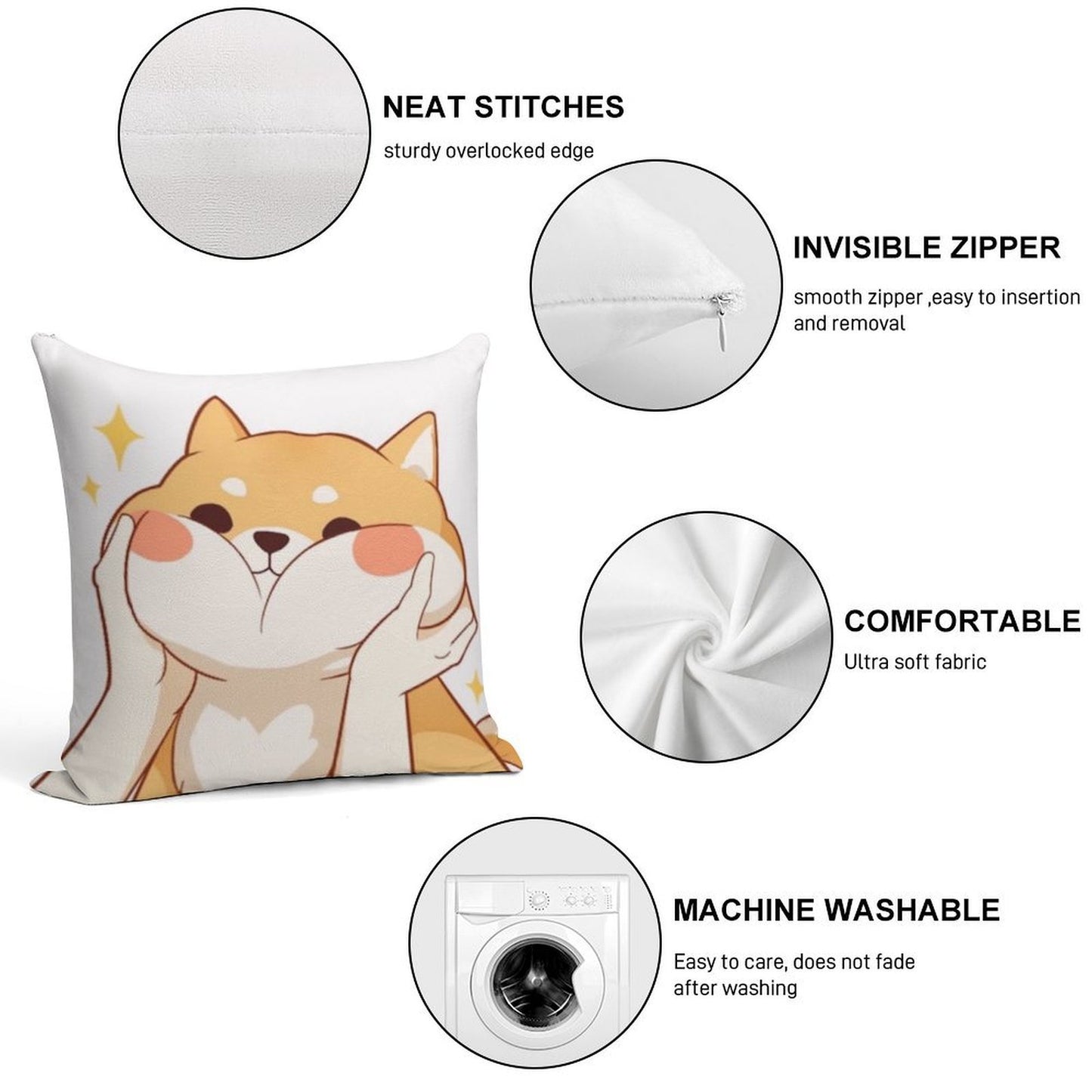 Kawaii Shiba Inu Soft Luxury Feel Throw Pillow
