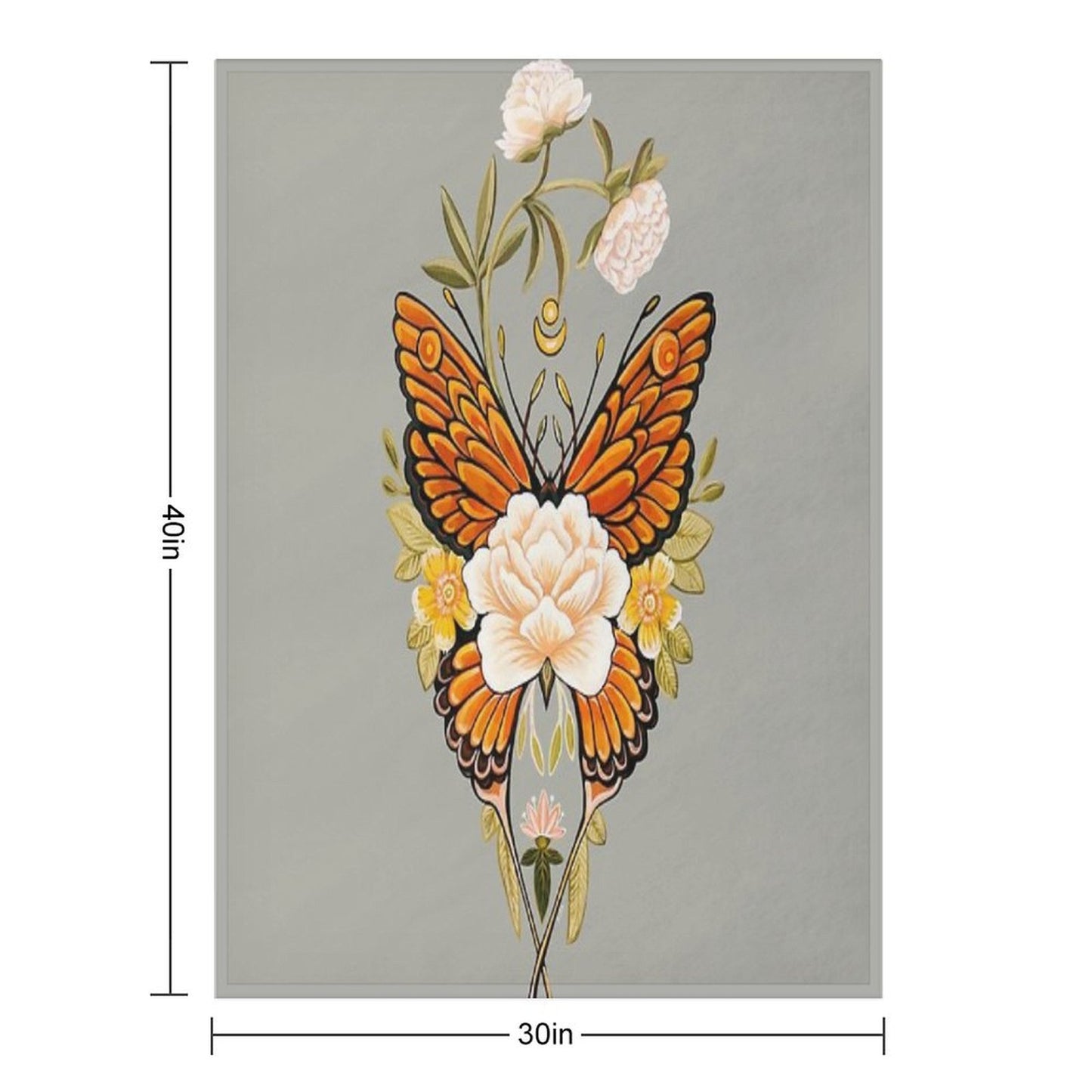 Tattoo Butterfly Peonies Throw Blanket