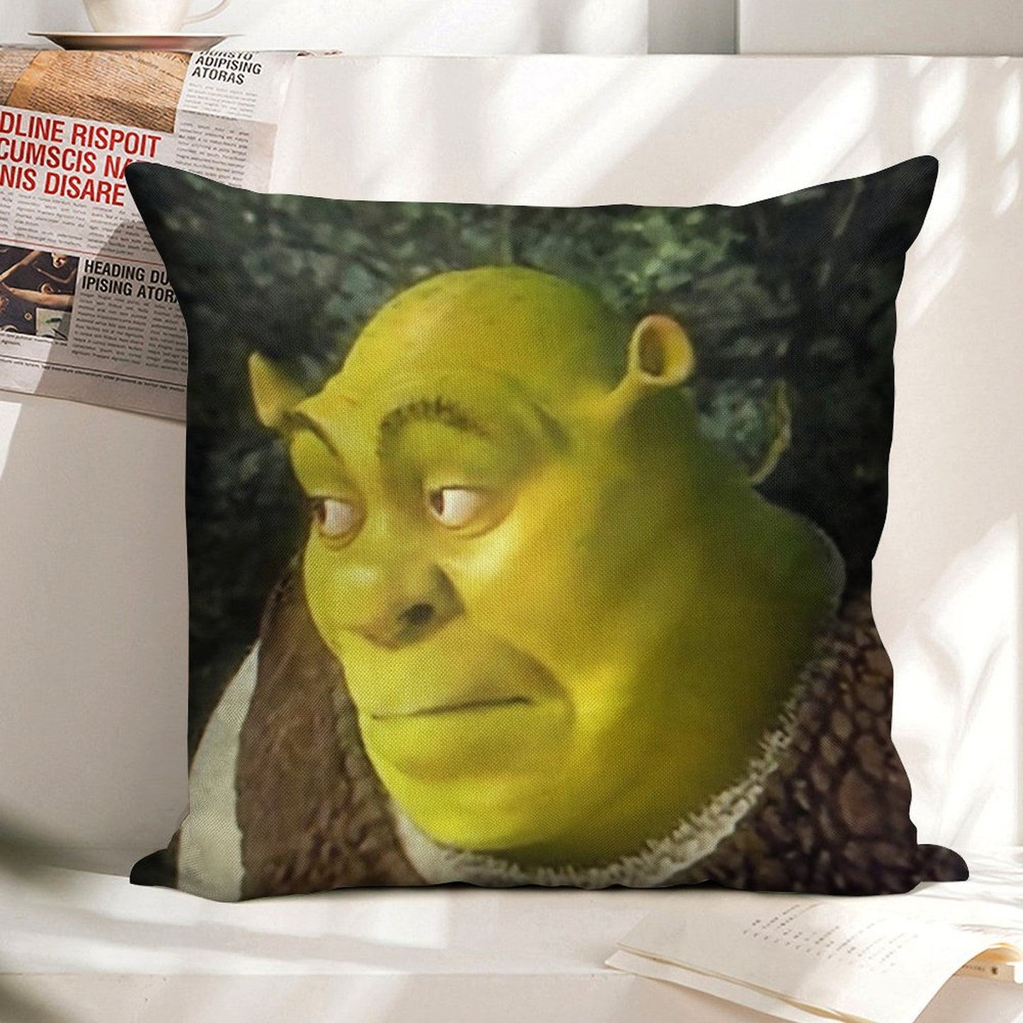 Shrek Face Meme Linen Throw Pillow Cover