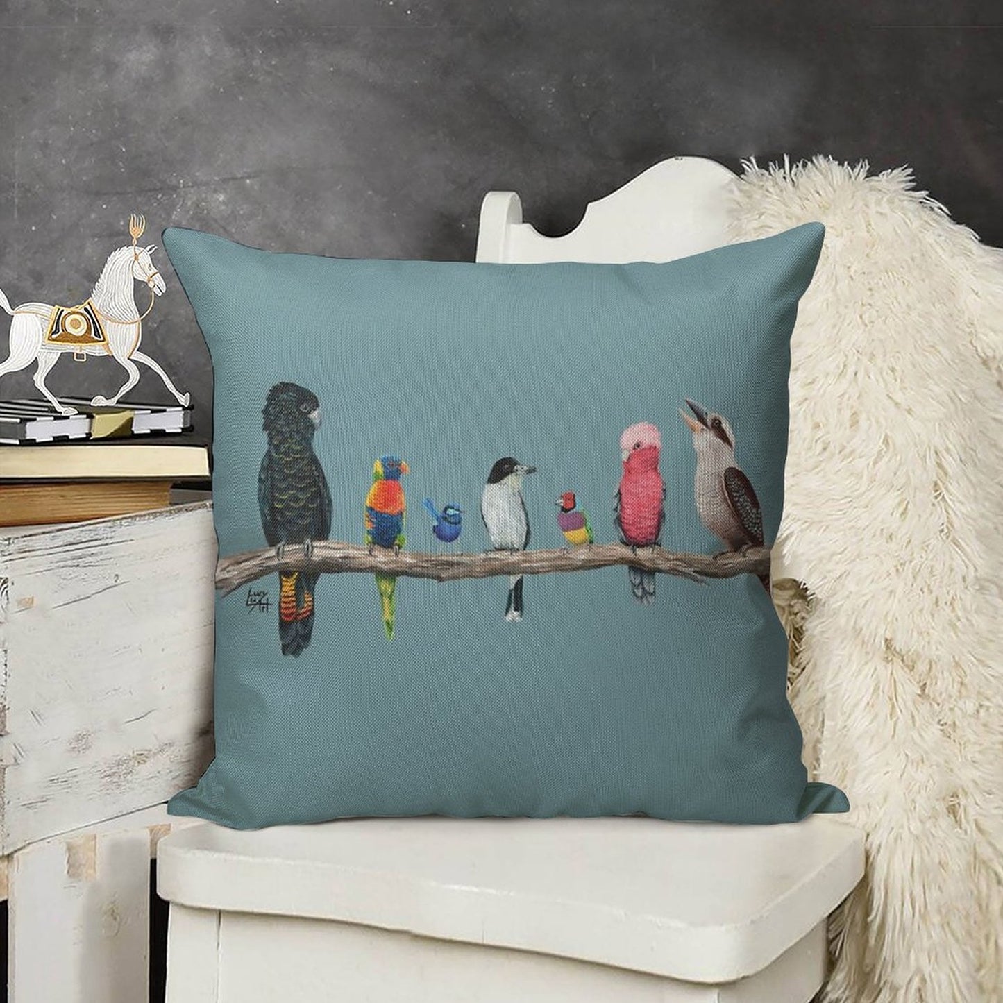 Australian Birds Linen Throw Pillow Cover