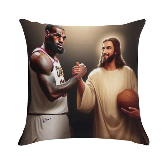 Lebron James + Jesus Soft Shrink-Resistant Throw Pillow