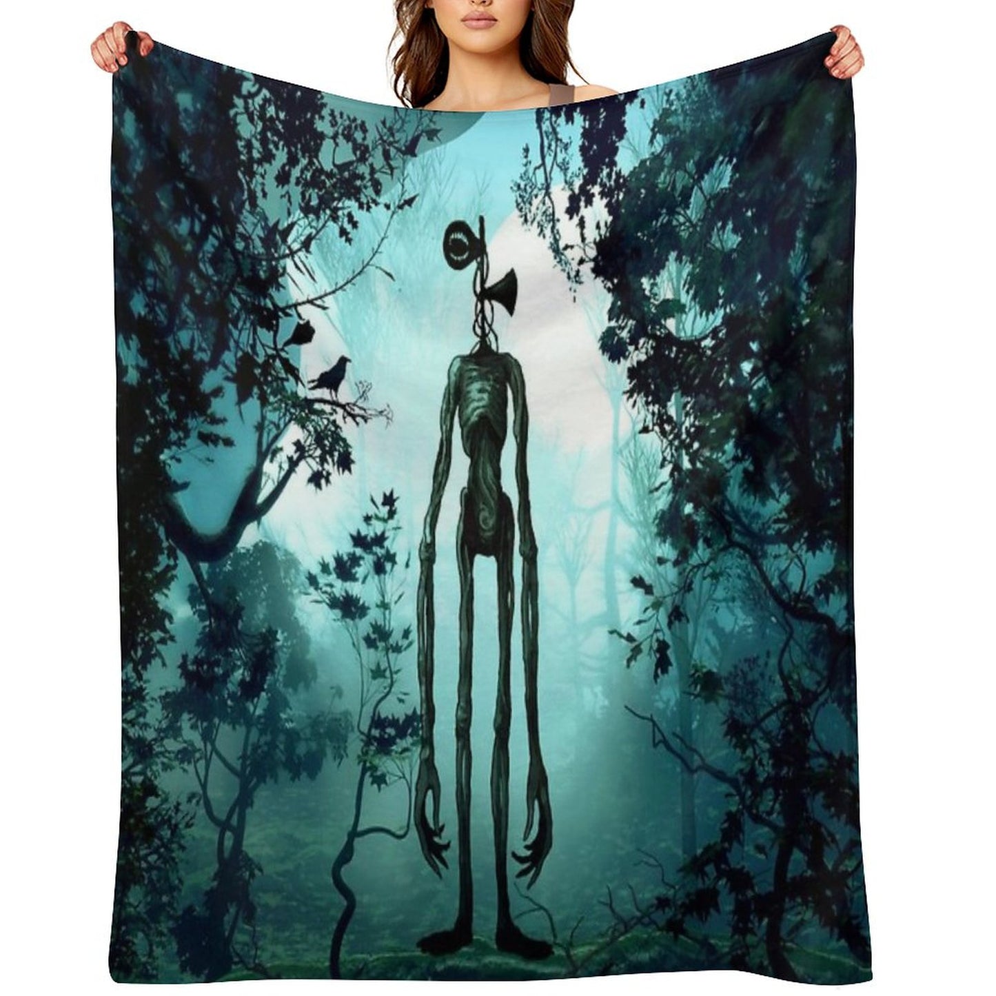 Siren Head in Horror Background Throw Blanket
