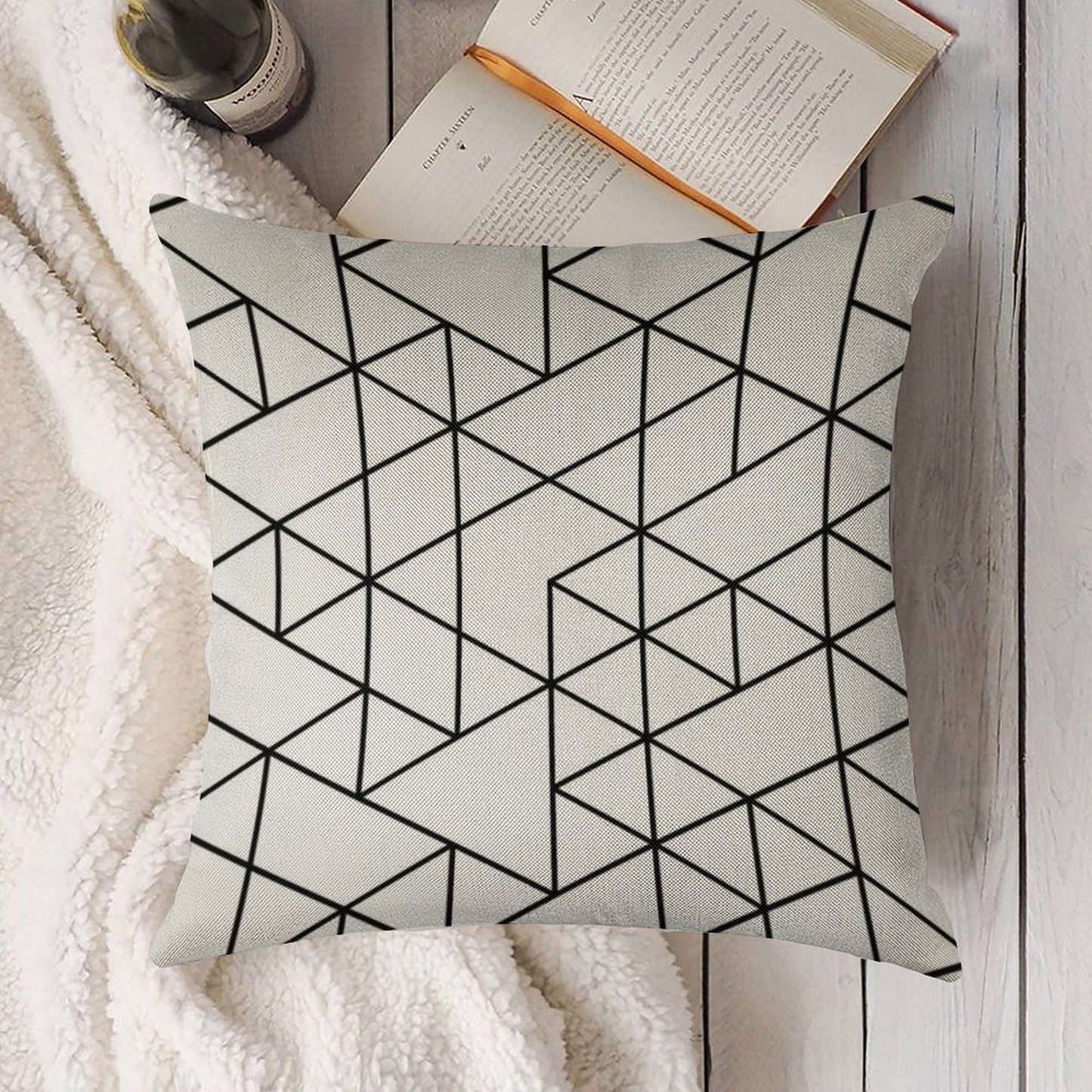 Triangles, Black And White Linen Throw Pillow Cover