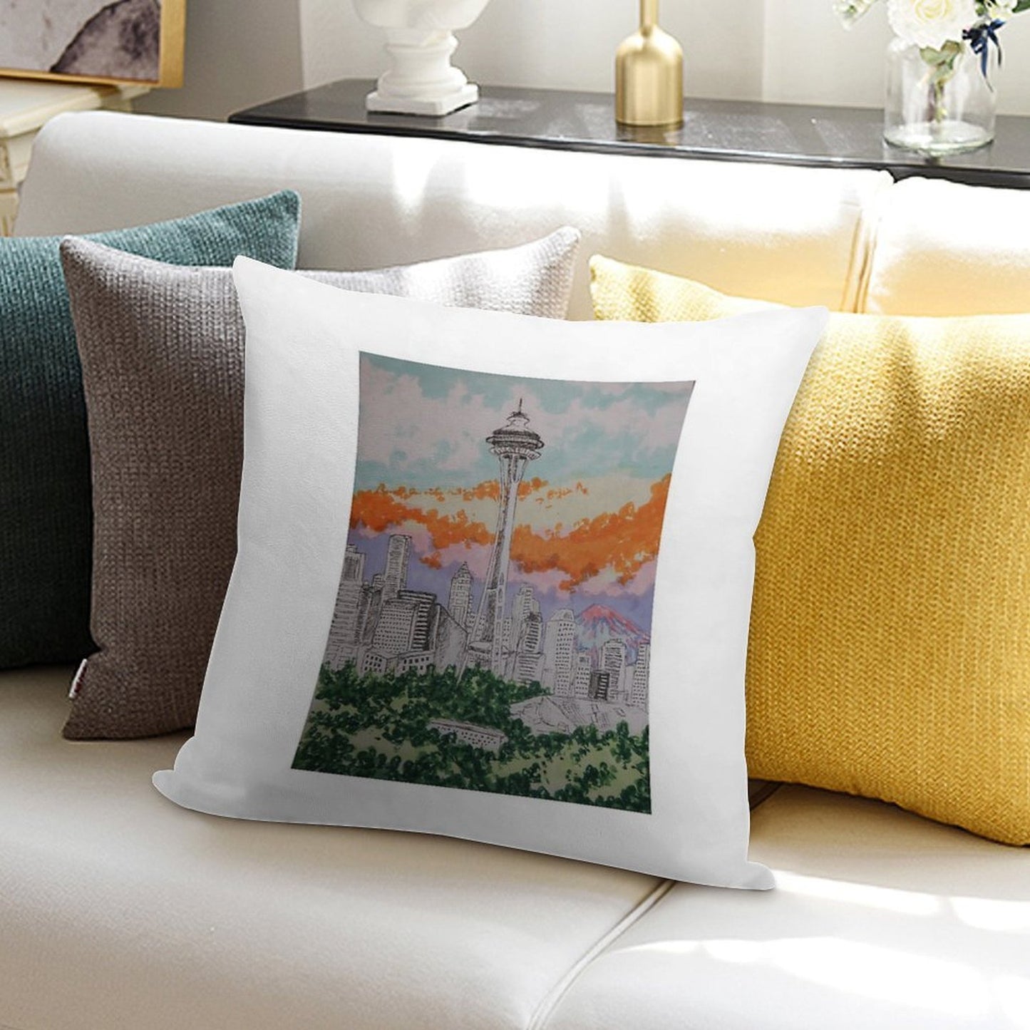Seattle Soft Hidden Zipper Throw Pillow